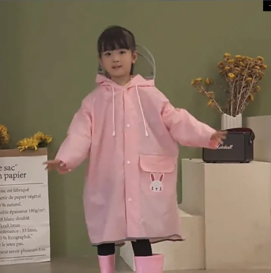Manteau de pluie léger Transparent et respirant pour enfants, Long imperméable réutilisable en EVA avec capuche et cordon de serrage