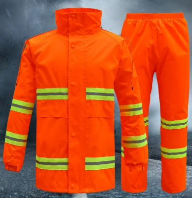 Vêtements de pluie protecteurs réfléchissants à haute luminosité orange fluorescent pour la sécurité routière