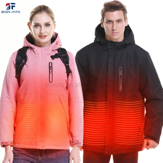 Veste à capuche de Ski OEM pour femmes et hommes, grande taille, imperméable, cyclisme, Charge USB, batterie chauffée, hiver